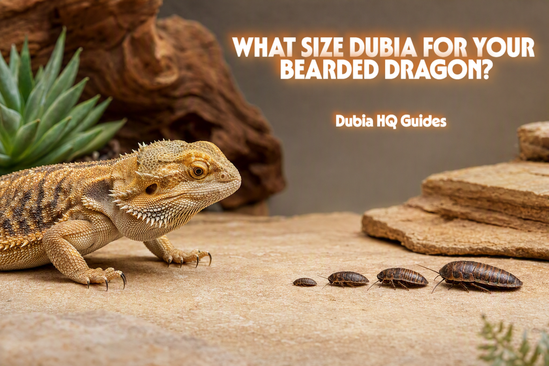 Bearded dragon choosing between different sizes of Dubia roaches