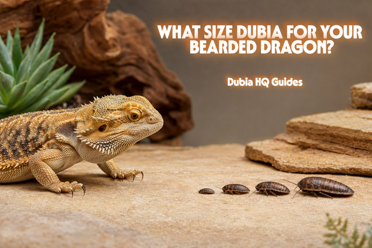 Bearded dragon choosing between different sizes of Dubia roaches